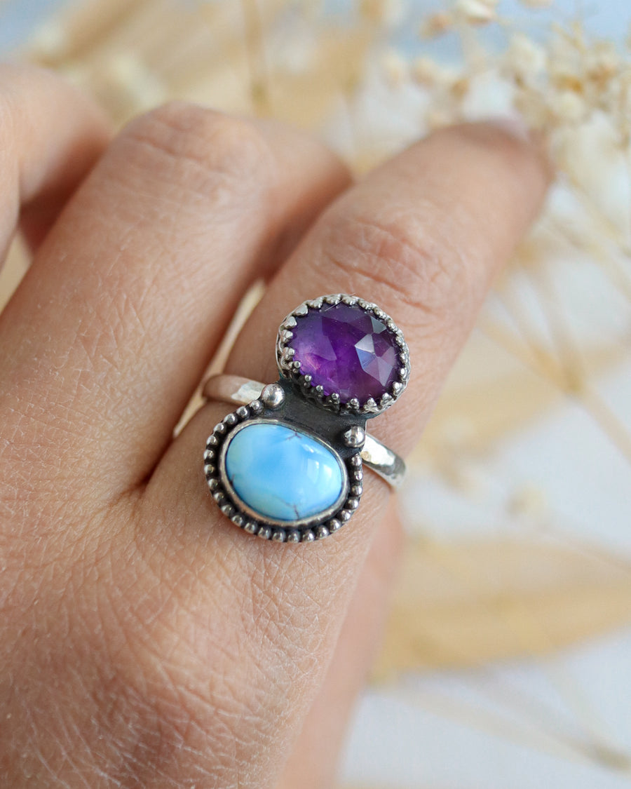Size 8 • Turquoise + Amethyst Ring